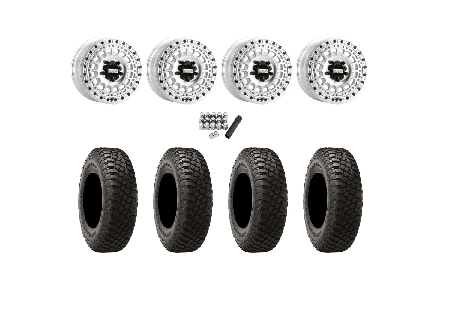 BFGoodrich Mud-Terrain KM3 30×10-15 (8PLY) Radial Tires on Metal FX Hitman R Raw Beadlock Wheels