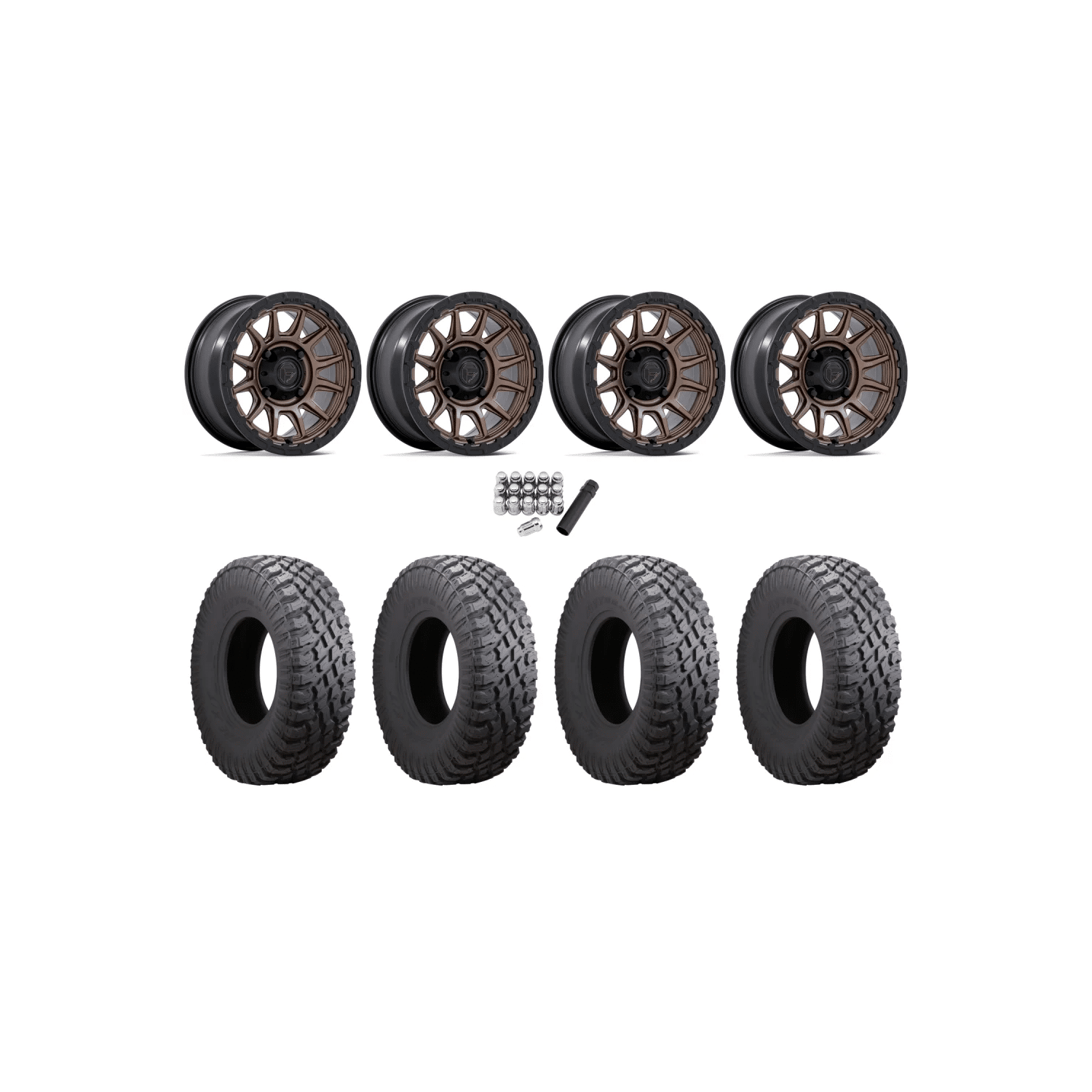 Atturo Trail Blade X/T 30×10-15 (8ply) Radial Tires on Fuel Piston Matte Bronze Wheels