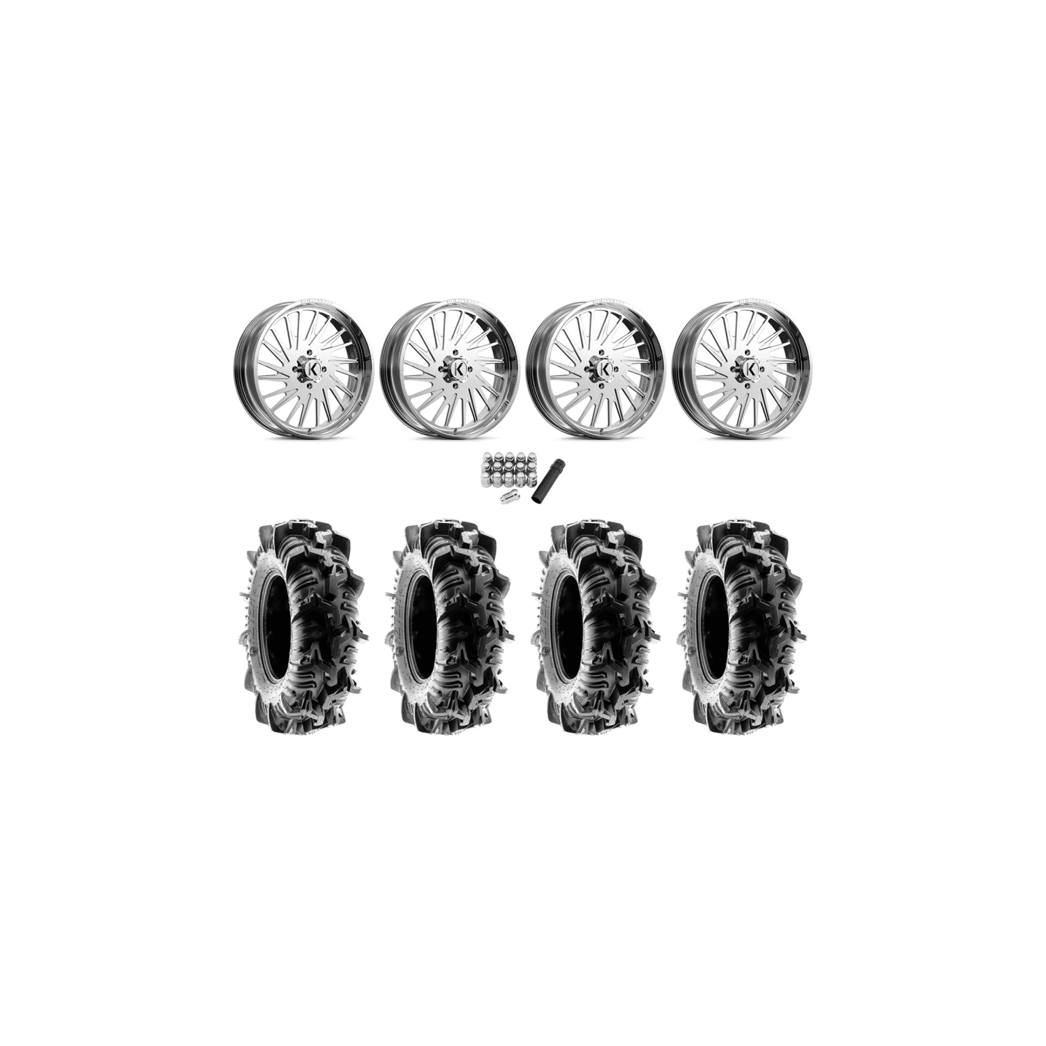 Terache Aztex XL 38×9-22 (8ply) Tires on KG1 Forged KU038 Javelin Polished Wheels