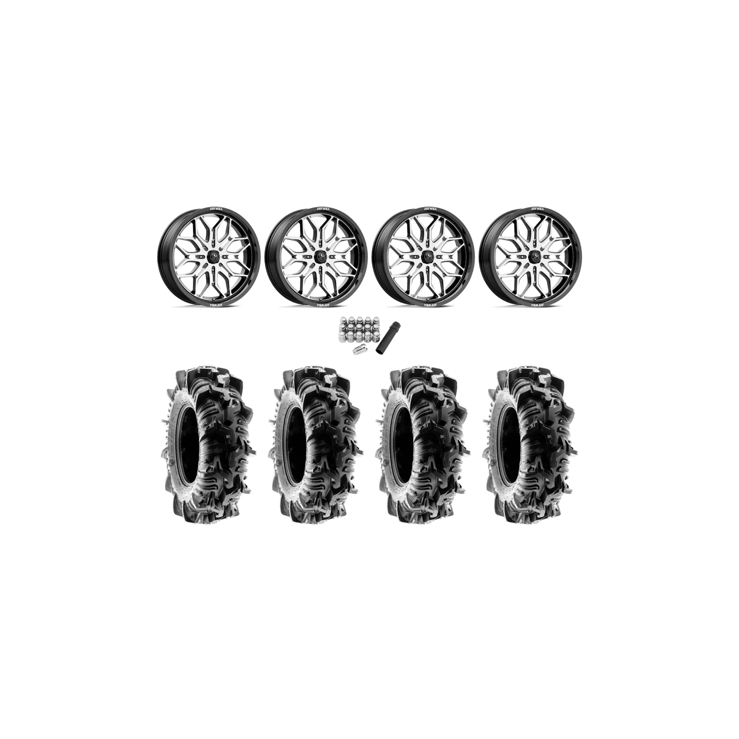 Terache Aztex XL 38×9-22 (8ply) Tires on MSA M47 Sniper Machined Wheels