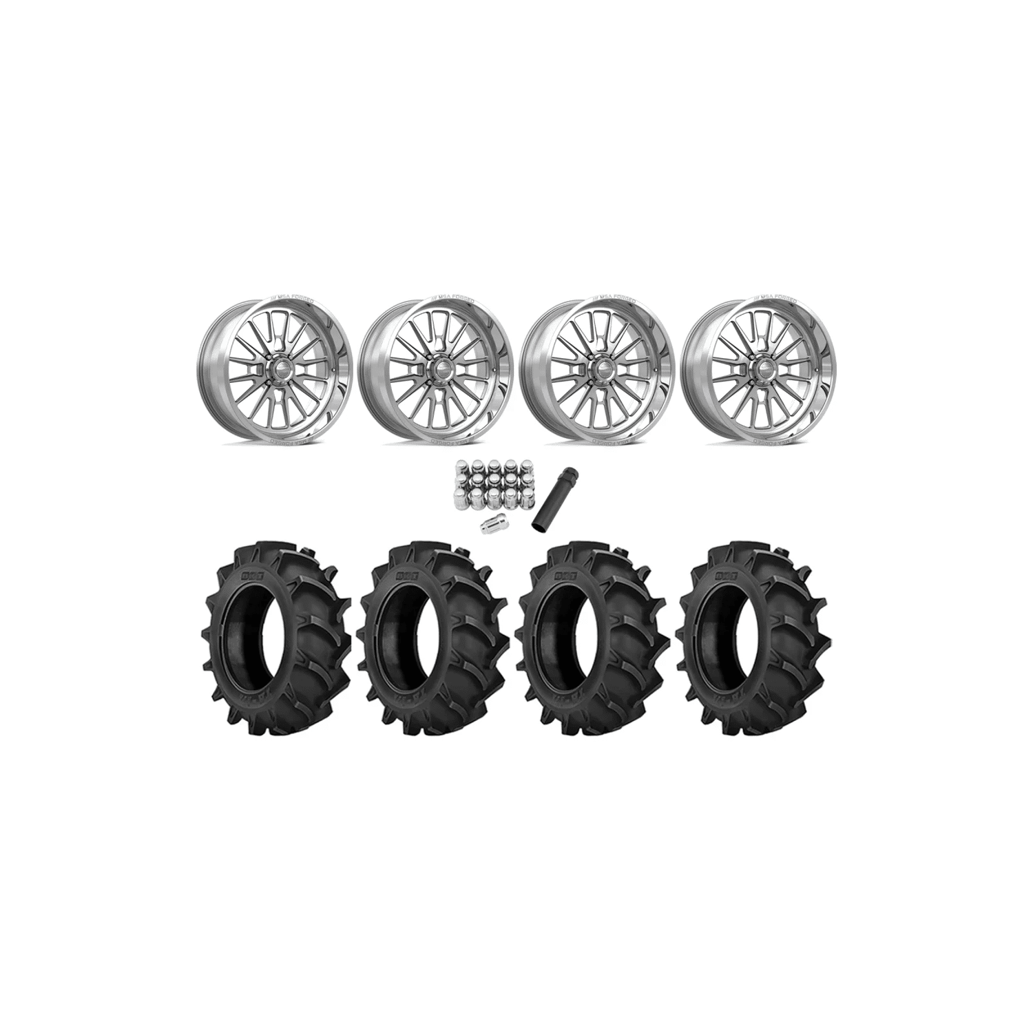 BKT TR 171 46×12.4-24 Tires on MSA Breakout Polished (24×10) Forged Wheels