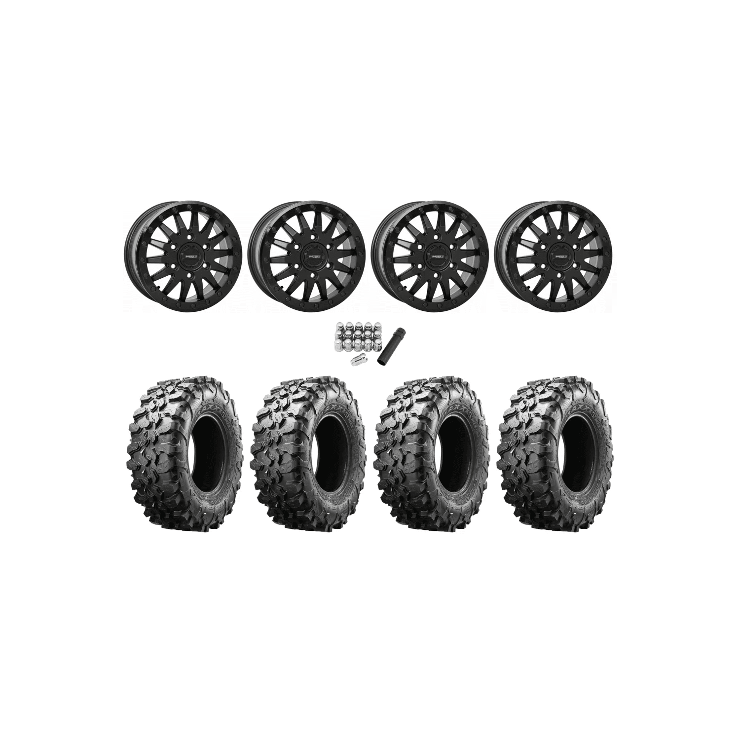 Maxxis Carnivore 32×10-15 Tires on SB-8 Matte Black Beadlock Wheels