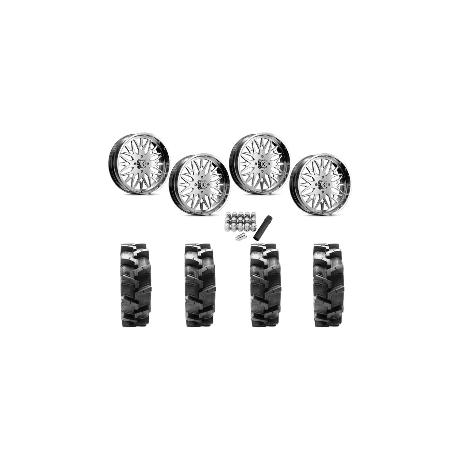 Quadboss QBT680 40×9.5-24 Tires on KG1 Forged KU014 Trident Polished Wheels