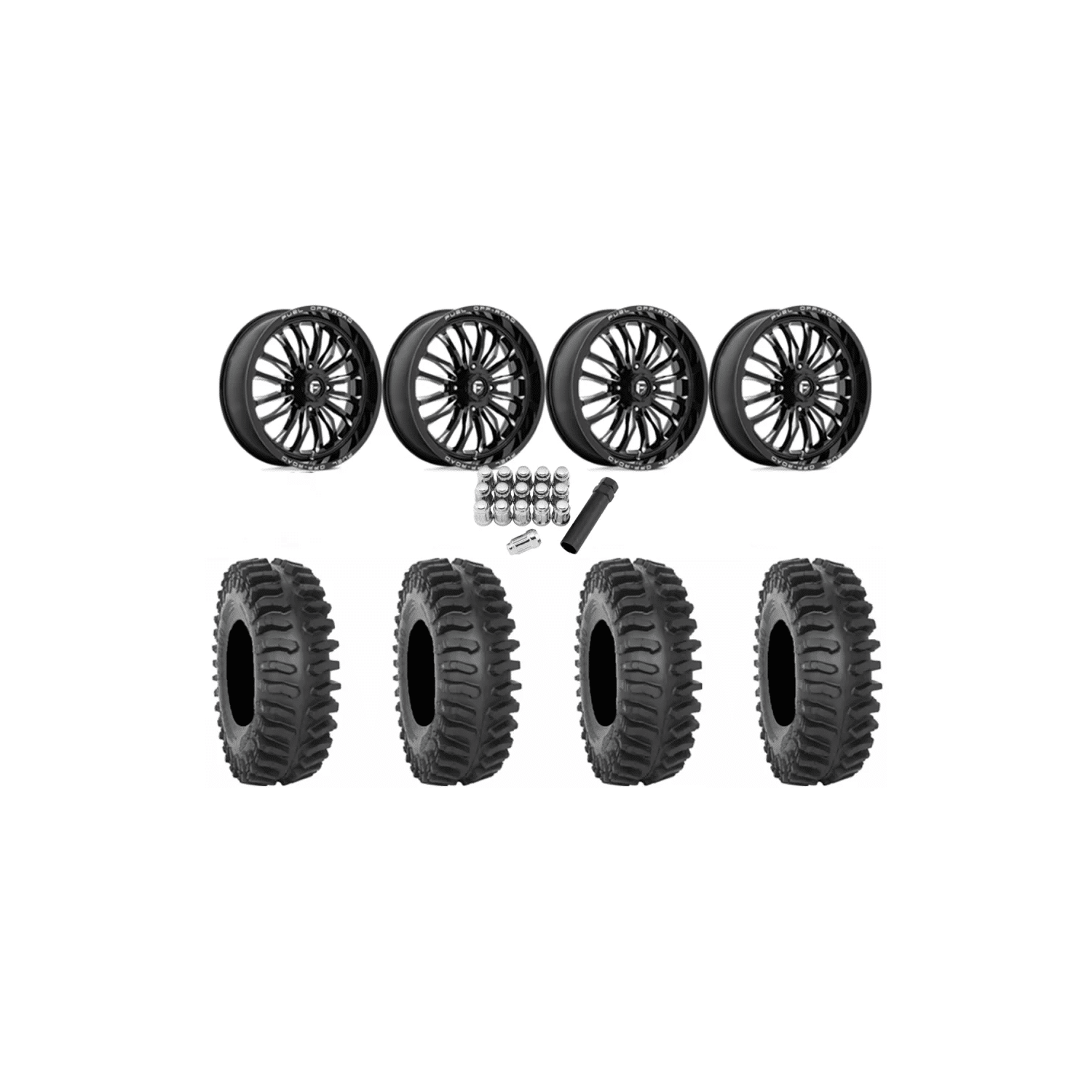 System 3 XT400 35-9.5-20 Tires on Fuel Arc Gloss Black Milled Wheels