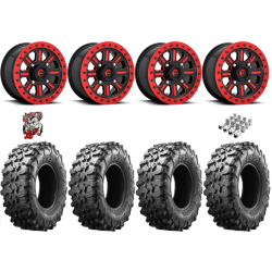 Maxxis Carnivore 35-10-15 Tires on Fuel Hardline Gloss Black with Candy Red Beadlock Wheels