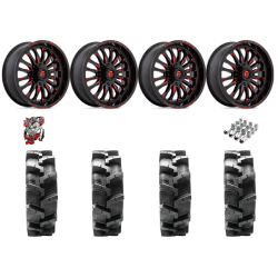 Quadboss QBT680 33-9.5-18 Tires on Fuel Arc Gloss Black Milled Red Wheels