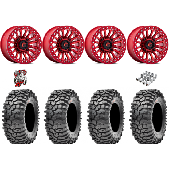 Maxxis Roxxzilla ML7 (Competition Compound) 35-10-15 Tires on Fuel Rincon Candy Red Beadlock Wheels