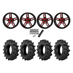 BKT TR 171 35x8.3-20 Tires on Frontline 505 Red Tint Wheels