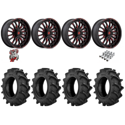 BKT TR 171 44-11.2-24 Tires on Fuel Arc Gloss Black Milled Red Wheels