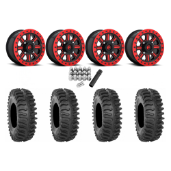 System 3 XT400 30x10-15 Tires on Fuel Hardline Gloss Black with Candy Red Beadlock Wheels