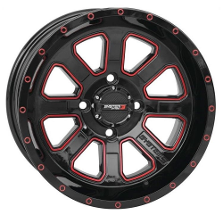 Assassinator Mud Tires 29.5-8-14 on ST-4 Gloss Black / Red Wheels