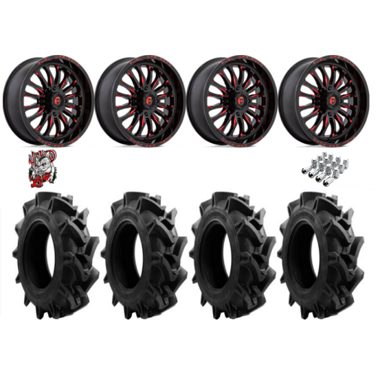 EFX Motohavok 35-8.5-20 Tires on Fuel Arc Gloss Black Milled Red Wheels