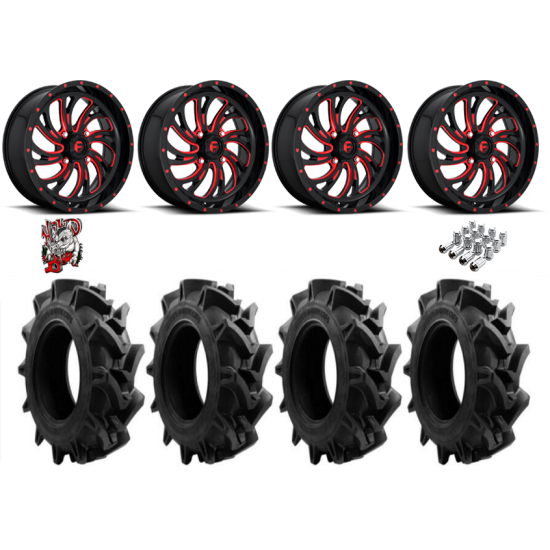 EFX Motohavok 35-8.5-20 Tires on Fuel Kompressor Gloss Black with Red Tint Wheels
