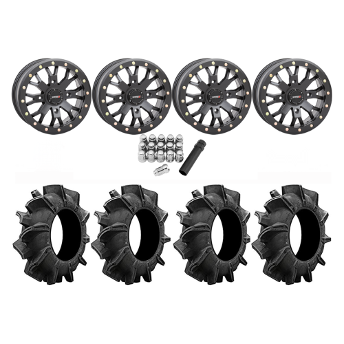 Assassinator Mud Tires 28x8-14 on SB-4 Matte Black Beadlock Wheels
