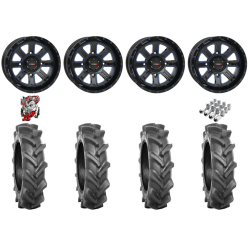 BKT AT 171 28-9-14 Tires on ST-4 Gloss Black / Blue Wheels