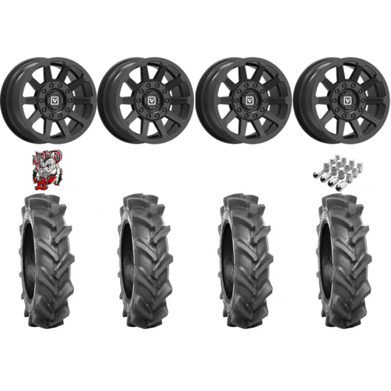 BKT AT 171 28-9-14 Tires on V02 Satin Black Wheels