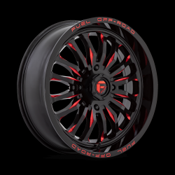 BKT TR 171 35-9.5-18 Tires on Fuel Arc Gloss Black Milled Red Wheels