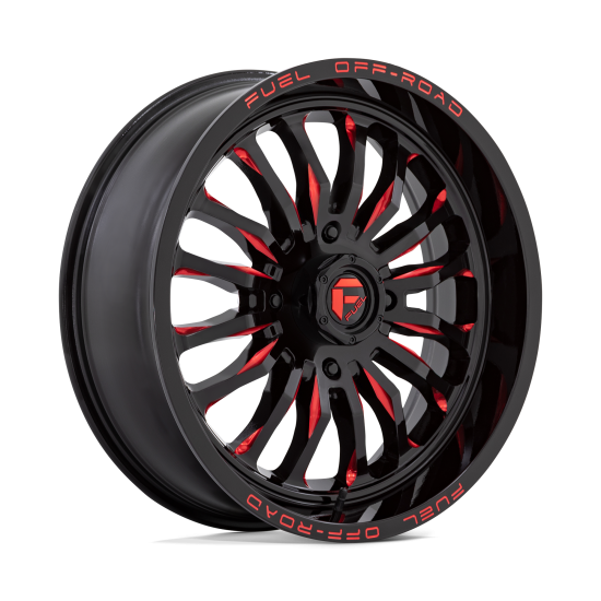 BKT AT 171 40-10-22 Tires on Fuel Arc Gloss Black Milled Red Wheels