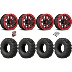 EFX MotoCrusher 32-10-15 Tires on Fuel Hardline Gloss Black with Candy Red Beadlock Wheels