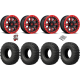 EFX MotoCrusher 33-10-15 Tires on Fuel Hardline Gloss Black with Candy Red Beadlock Wheels
