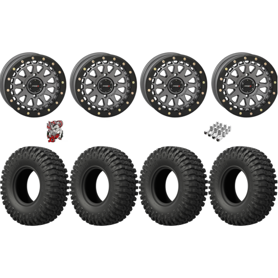 EFX MotoCrusher 33-10-15 Tires on SB-6 Gunmetal Grey Beadlock Wheels