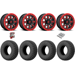 EFX MotoHammer 32-10-15 Tires on Fuel Hardline Gloss Black with Candy Red Beadlock Wheels