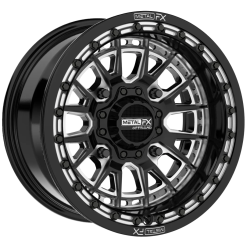 EFX MotoRavage 30x10-15 (8ply) Radial Tires on Metal FX Slayer Gloss Black Contrast Cut (15x8) Beadlock Wheels