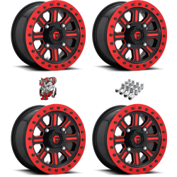 Fuel Off Road Hardline D911 Gloss Black & Red Tint 15x7 Beadlock Wheels/Rims (Full Set)