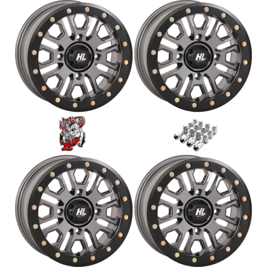 High Lifter HL23 Gunmetal Grey 14x7 Beadlock Wheels/Rims (Full Set)