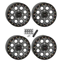 System 3 Offroad SB-7 Matte Titanium 15x7 Beadlock Wheels/Rims (Full Set)
