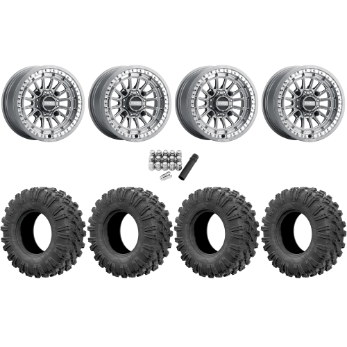 EFX MotoRavage 30x10-15 (8ply) Radial Tires on Metal FX Delta Gunmetal Contrast Cut Beadlock Wheels