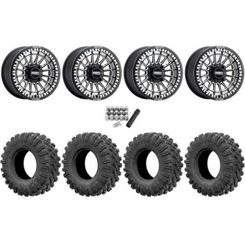 EFX MotoRavage 30x10-15 (8ply) Radial Tires on Metal FX Delta Satin Black Contrast Cut Beadlock Wheels