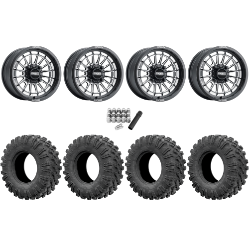 EFX MotoRavage 30x10-15 (8ply) Radial Tires on Metal FX Delta Satin Black Contrast Cut Wheels