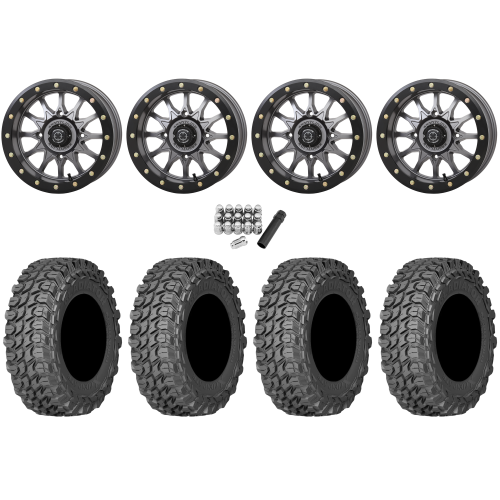 Gladiator X Comp ATR 32x10-15 (10ply) Radial Tires on Frontline 223 Gunmetal Grey Beadlock Wheels