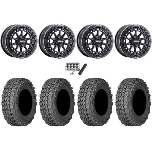 Gladiator X Comp ATR 35x10-15 (10ply) Radial Tires on Metal FX Outlaw Satin Black Beadlock Wheels