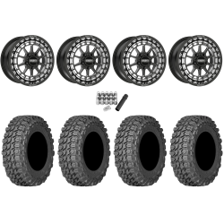 Gladiator X Comp ATR 35x10-15 (10ply) Radial Tires on Metal FX Outlaw Satin Black Contrast Cut Beadlock Wheels