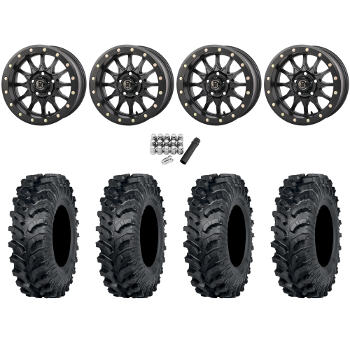ITP MT911 28x10-14 (8ply) Tires on Frontline 223 Matte Black Beadlock Wheels