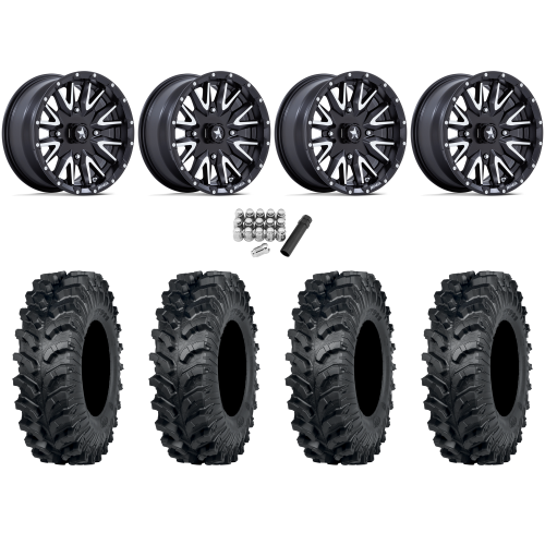 ITP MT911 28x10-14 (8ply) Tires on MSA M49 Creed Matte Black & Machined Wheels