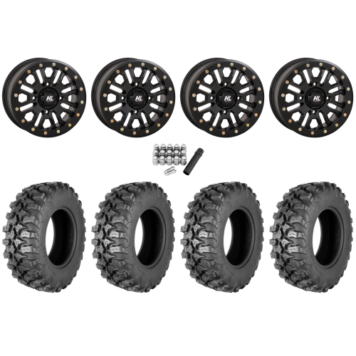 Quadboss QBT889 35x10-15 (8ply) Radial Tires on HL23 Matte Black Beadlock Wheels