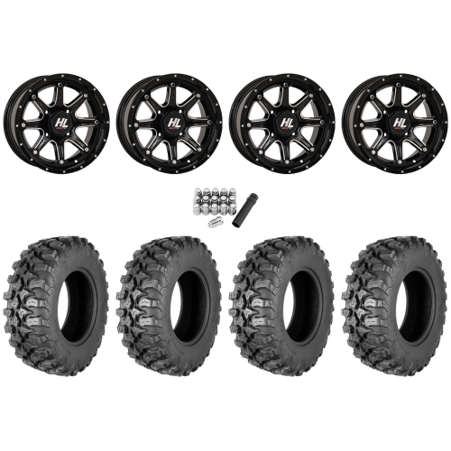 Quadboss QBT889 30x10-14 (8ply) Radial Tires on HL4 Gloss Black Wheels