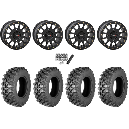 Quadboss QBT889 30x10-14 (8ply) Radial Tires on System 3 Offroad SB-5 Matte Black Beadlock Wheels