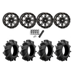Assassinator Mud Tires 29.5x8-14 on HL22 Gloss Black & Machined Wheels