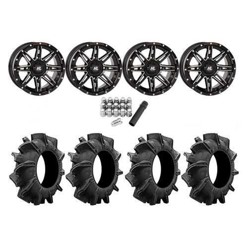 Assassinator Mud Tires 29.5x8-14 on HL22 Gloss Black & Machined Wheels
