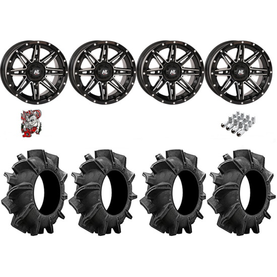 Assassinator Mud Tires 32-8-14 on HL22 Gloss Black & Machined Wheels