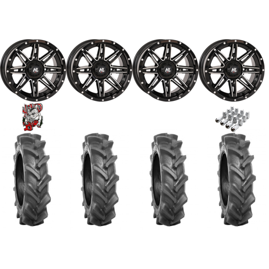 BKT AT 171 28-9-14 Tires on HL22 Gloss Black and Machined Wheels