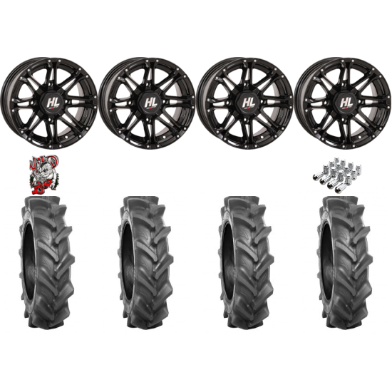 BKT AT 171 28-9-14 Tires on HL3 Gloss Black Wheels