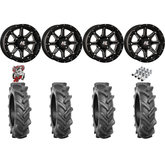BKT AT 171 28-9-14 Tires on HL4 Gloss Black Wheels