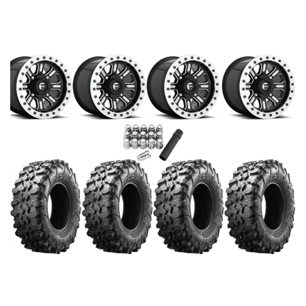 Maxxis Carnivore 32x10-15 Tires on Fuel Hardline Gloss Black Milled Beadlock Wheels, complete kit