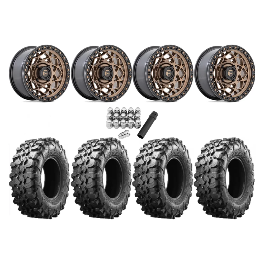 Maxxis Carnivore 32x10-15 Tires on Fuel Unit Matte Bronze Wheels, complete kit