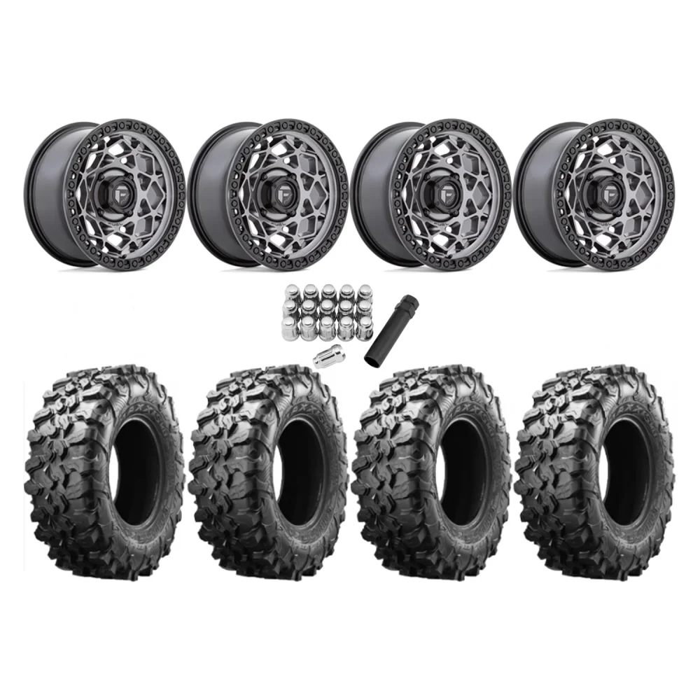 Maxxis Carnivore 35x10-15 Tires on Fuel Unit Matte Anthracite Wheels, complete kit